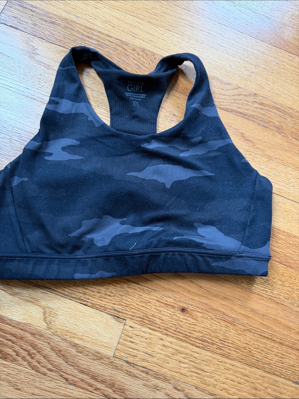 Athleta Black Camo High-Neck Racerback Sports Bra